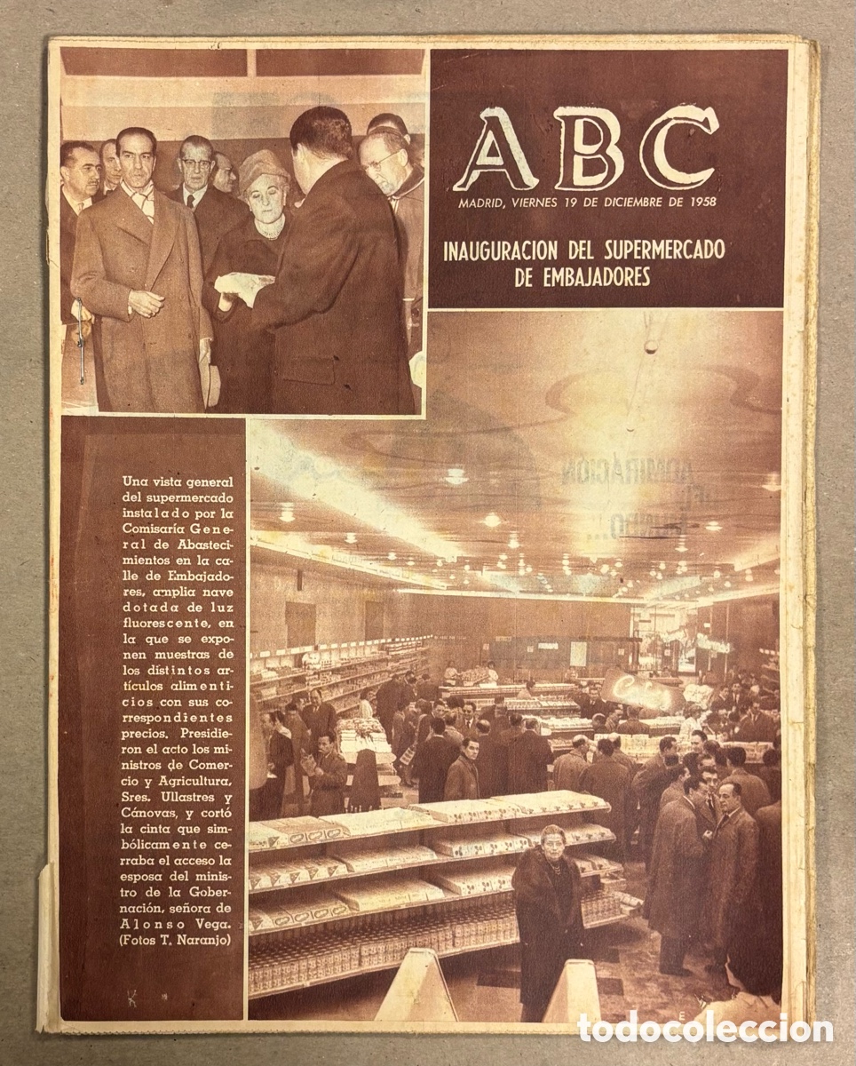 Coleccionismo de revistas y peri&oacute;dicos: ABC (14 SEPTIEMBRE 1958) INAUGURACI&Oacute;N SUPERMERCADO DE EMBAJADORES MADRID, C&Aacute;DIZ VISTA