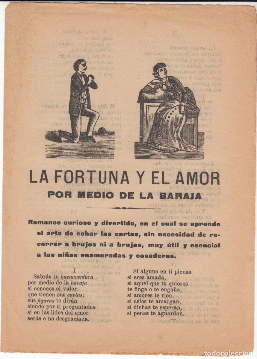 Coleccionismo de revistas y peri&oacute;dicos: PLIEGO DE CORDEL - ROMAN&Ccedil;OS - LA FORTUNA Y EL AMOR POR MEDIO DE LA BARAJA - SIGLO XIX