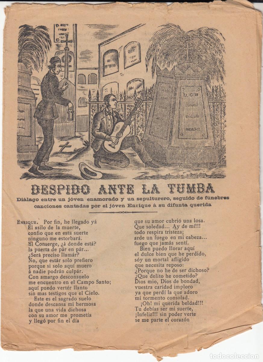 Coleccionismo de revistas y peri&oacute;dicos: PLIEGO DE CORDEL - ROMAN&Ccedil;OS - DESPIDO ANTE LA TUMBA - SIGLO XIX