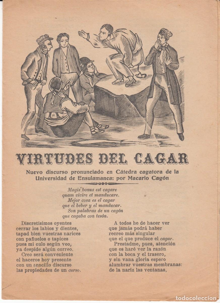 Coleccionismo de revistas y peri&oacute;dicos: PLIEGO DE CORDEL - ROMAN&Ccedil;OS - VIRTUDES DEL CAGAR - SIGLO XIX