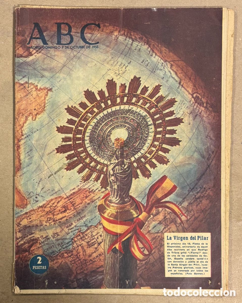 Coleccionismo de revistas y peri&oacute;dicos: ABC (9 OCTUBRE 1955) LA VIRGEN DEL PILAR, LAS CUEVAS DE LA GUARDIA, MEMBRILLO DE PUENTE GENIL