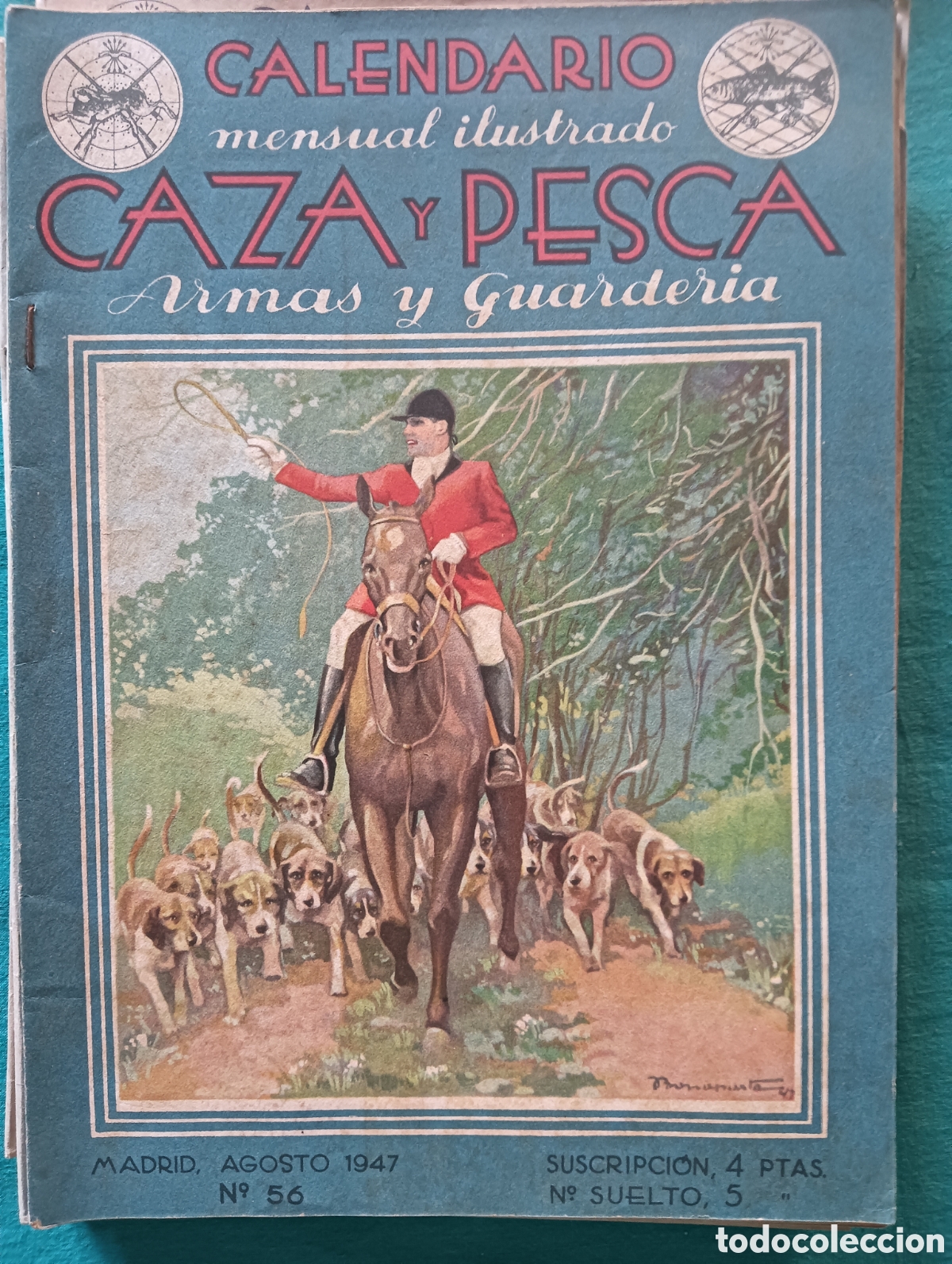 Coleccionismo de revistas y peri&oacute;dicos: Calendario mensual de caza y pesca agosto de 1947 el n&uacute;mero 56