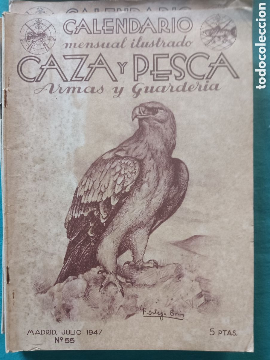 Coleccionismo de revistas y peri&oacute;dicos: Calendario mensual de caza y pesca julio de 1947 y n&uacute;mero 55