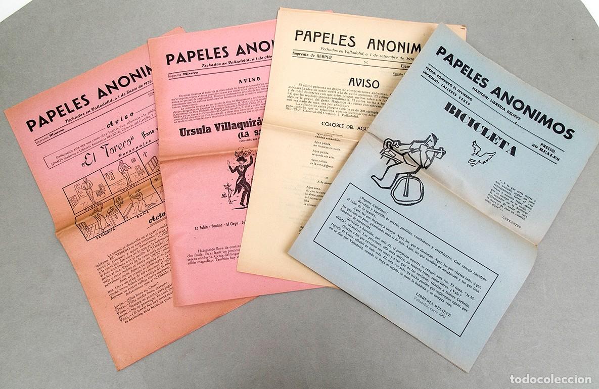 Coleccionismo de revistas y peri&oacute;dicos: PAPELES AN&Oacute;NIMOS - VALLADOLID 1956 -1963 - 4 N&Uacute;MEROS - MUY RARA