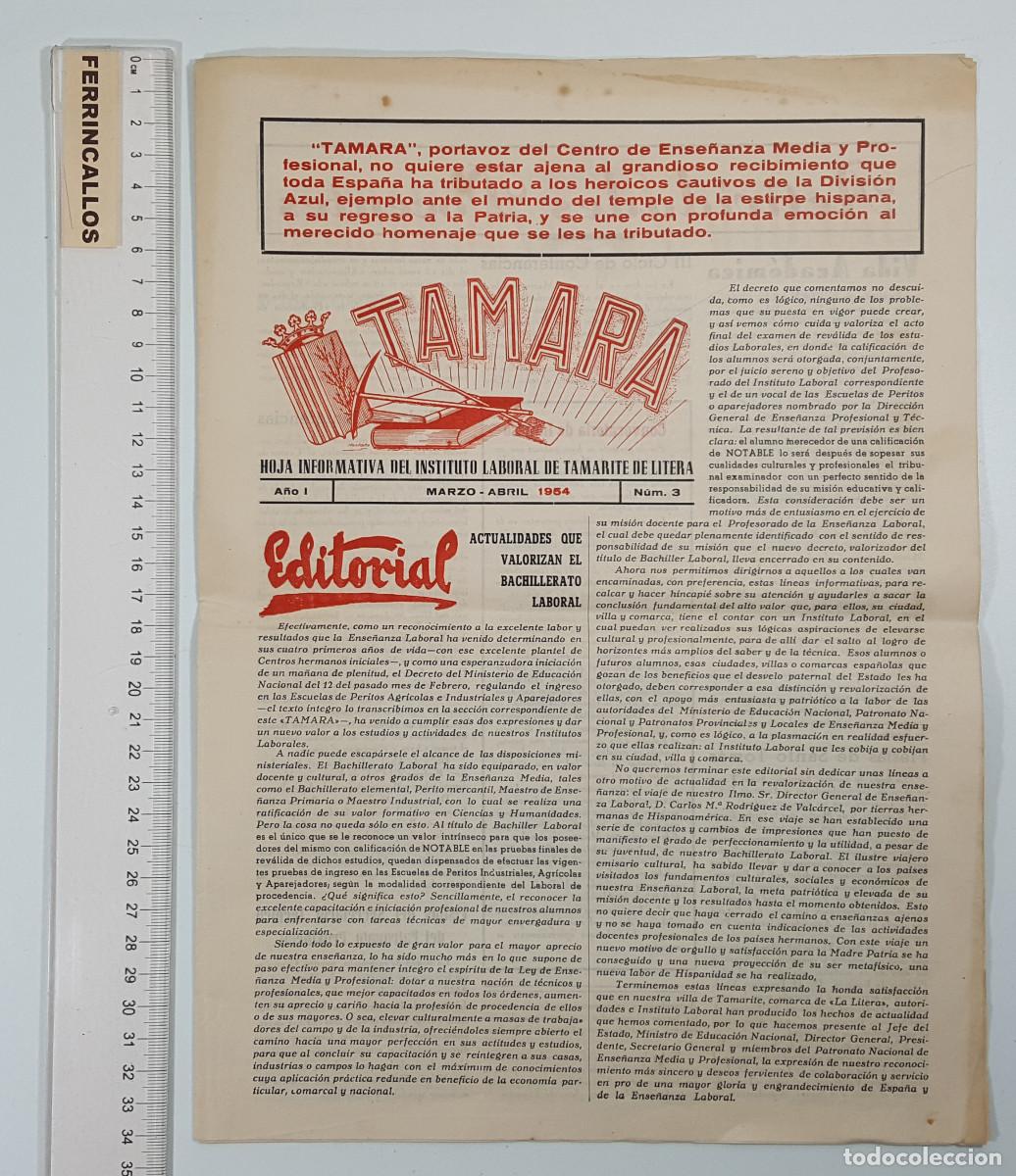 Coleccionismo de revistas y peri&oacute;dicos: TAMARA HOJA INFORMATIVA DEL INSTITUTO LABORAL DE TAMARITE DE LITERA N&ordm; 3 MARZO ABRIL 1954 12 P&Aacute;GINAS