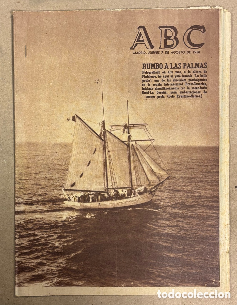 Coleccionismo de revistas y peri&oacute;dicos: ABC (12 JUNIO 1958) YATE LA BELLE POULE RUMBO A LAS PALMAS, RICARDO CALVO, MARLON BRANDO,..