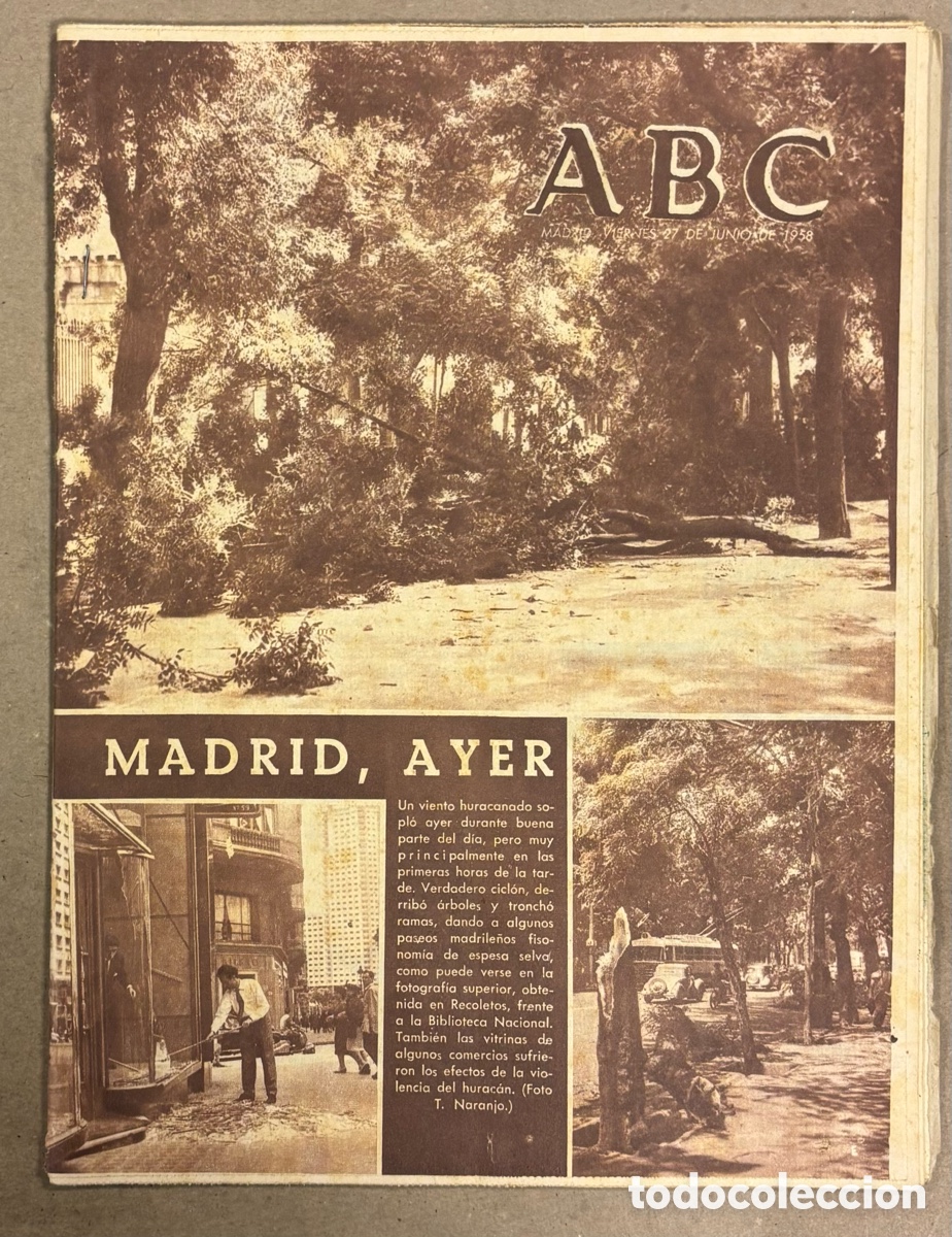 Coleccionismo de revistas y peri&oacute;dicos: ABC (27 JUNIO 1958) VIENTO HURACANADO EN MADRID, 25.000 VASCOS EN MADRID FINAL COPA ATHLETIC BILBAO,