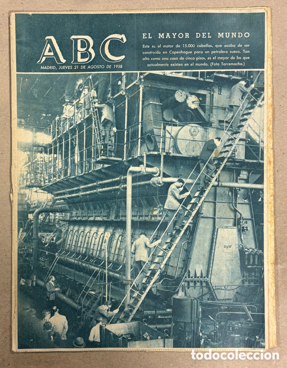 Coleccionismo de revistas y peri&oacute;dicos: ABC (21 AGOSTO 1958) EL MAYOR MOTOR DEL MUNDO, CATALINA BARCENA, CAMPEONATOS NACIONALES NATACI&Oacute;N CAN