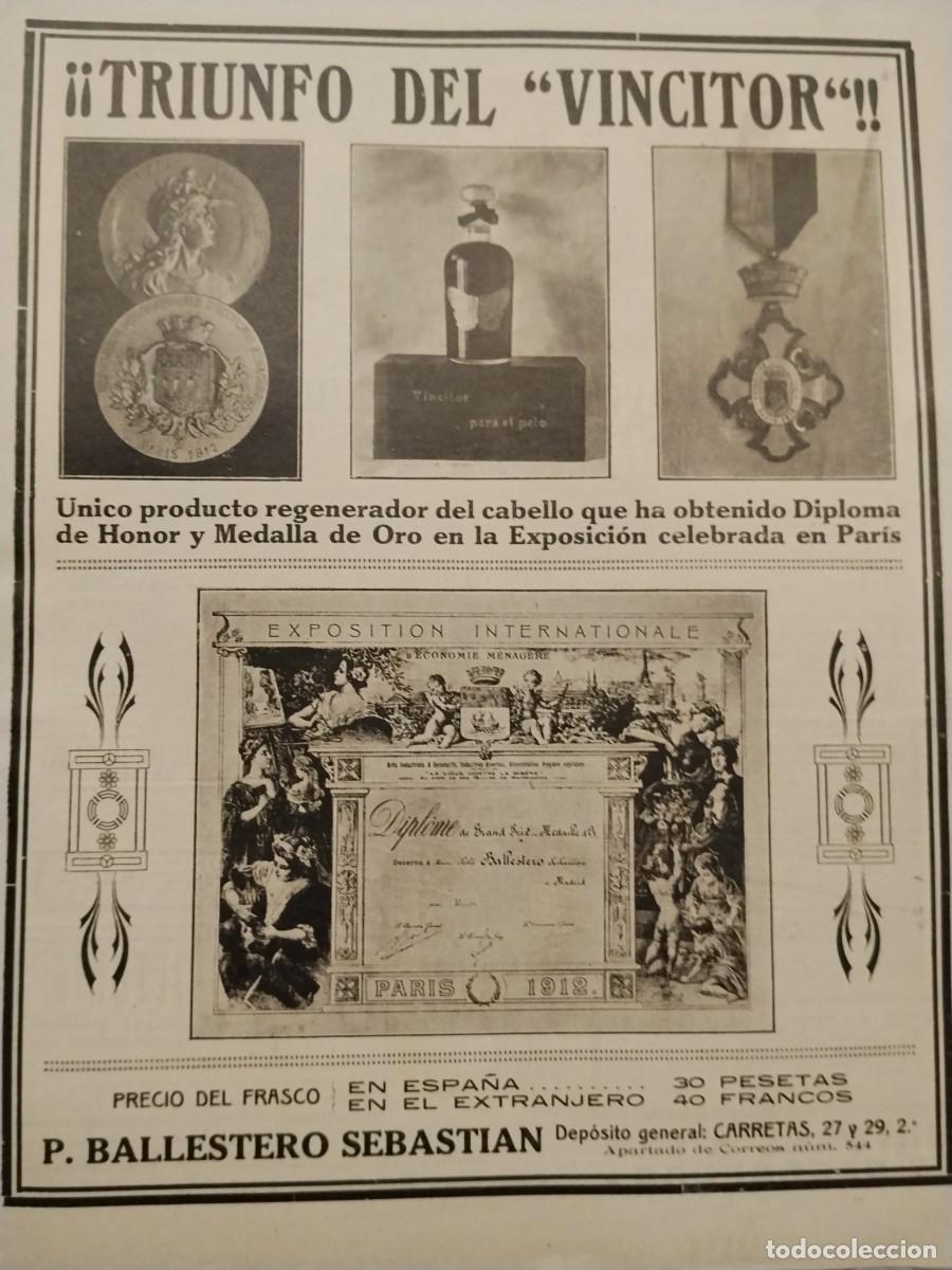 Coleccionismo de revistas y peri&oacute;dicos: REGENERADOR DE CABELLO VINCITOR P.BALLESTERO SEBASTIAN HOJA REVISTA A&Ntilde;O 1912
