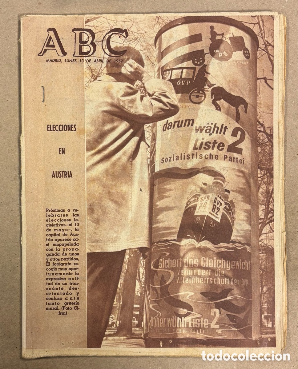 Coleccionismo de revistas y peri&oacute;dicos: ABC (13 ABRIL 1959) ELECCIONES EN AUSTRIA, OLLAURI, ATHLETIC 4-1 REAL MADRID, ASCENSO 1&ordf; VALLADOLID