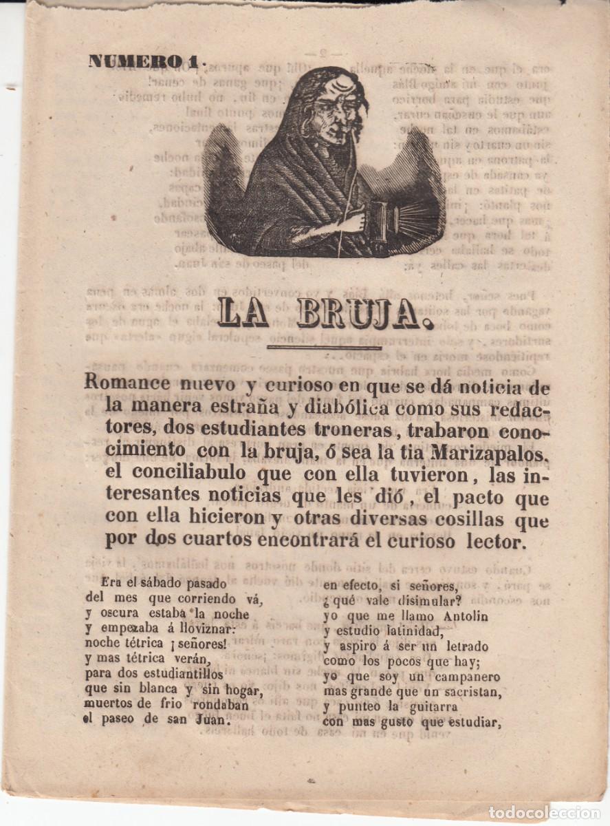 Coleccionismo de revistas y peri&oacute;dicos: PLIEGO DE CORDEL - ROMAN&Ccedil;OS - LA BRUJA - NUM. 1 - 1859 - HISTORIA DE DOS ESTUDIANTES