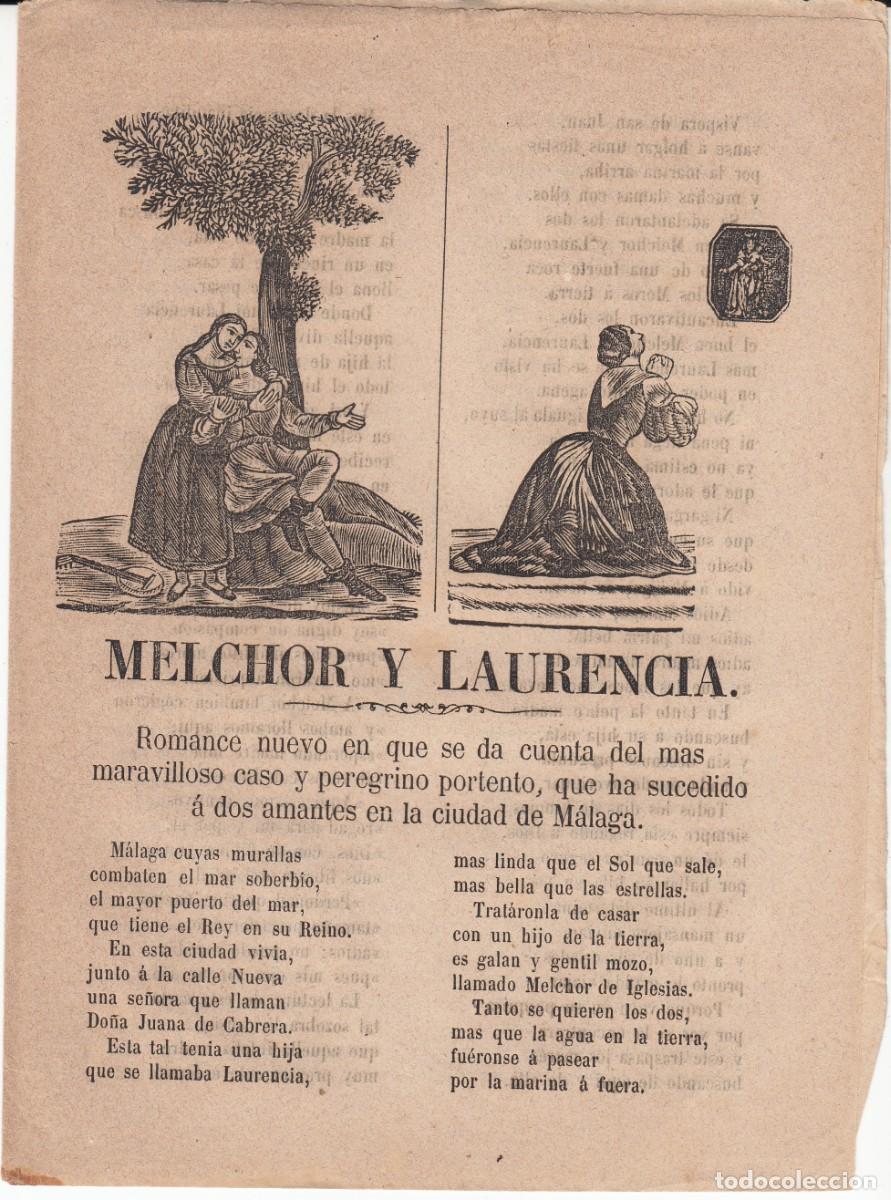 Coleccionismo de revistas y peri&oacute;dicos: PLIEGO DE CORDEL - ROMAN&Ccedil;OS - MELCHOR Y LAURENCIA - SIGLO XIX