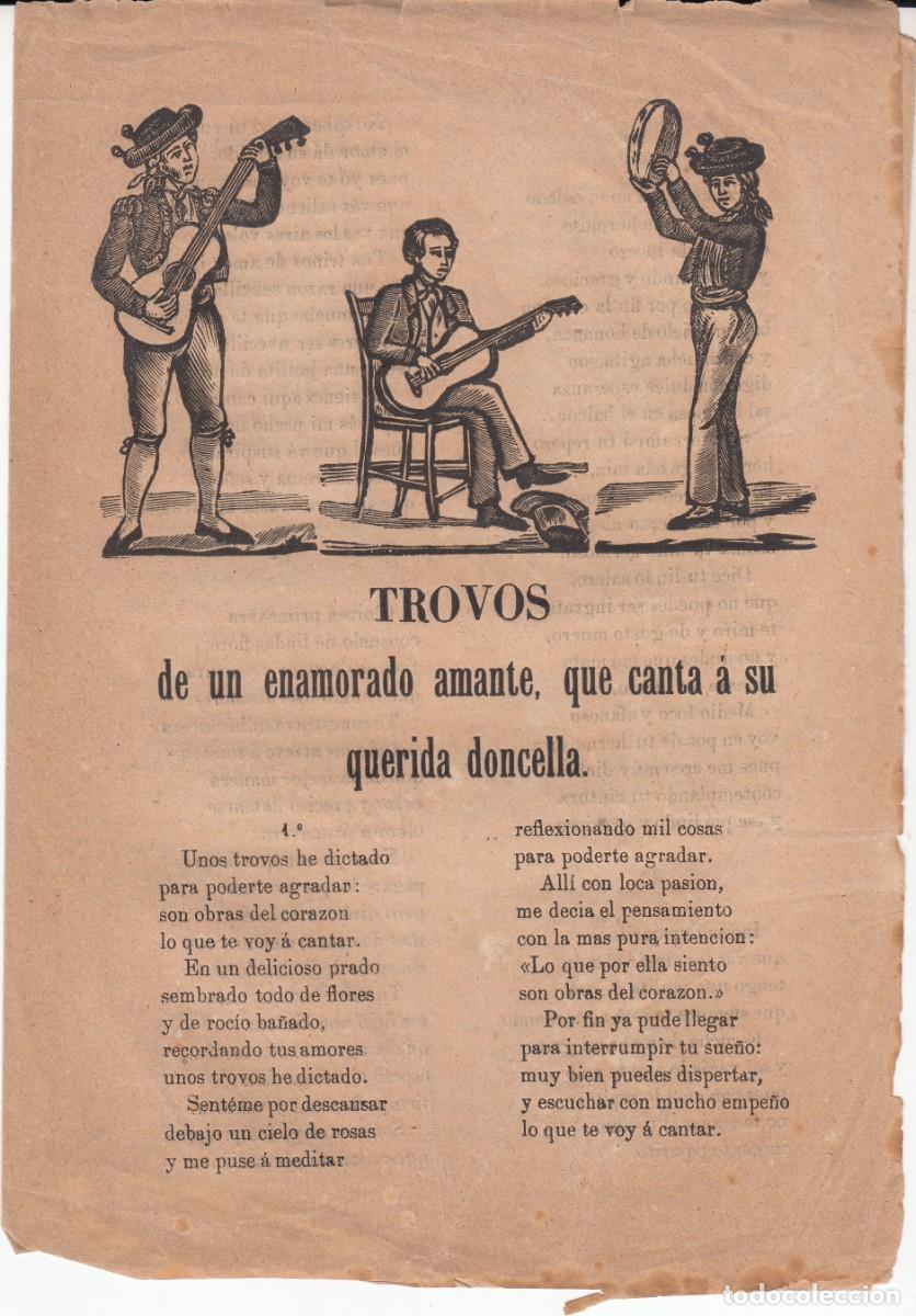 Coleccionismo de revistas y peri&oacute;dicos: PLIEGO DE CORDEL - ROMAN&Ccedil;OS - TROVOS DE UN ENAMORADO AMANTE - 1865 -