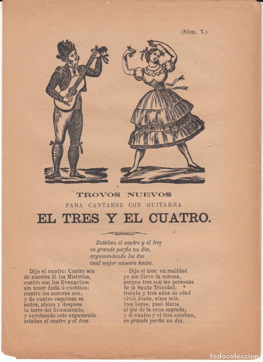 Coleccionismo de revistas y peri&oacute;dicos: PLIEGO DE CORDEL - ROMAN&Ccedil;OS - TROVOS NUEVOS EL TRES Y EL CUATRO - SIGLO XIX