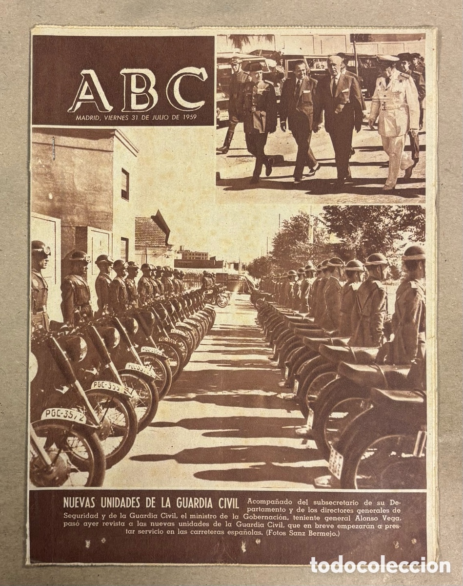 Coleccionismo de revistas y peri&oacute;dicos: ABC (31 JULIO 1959) NUEVAS UNIDADES DE LA GUARDIA CIVIL, FRANCO INAUGURA ABASTECIMIENTO AGUAS BURGOS