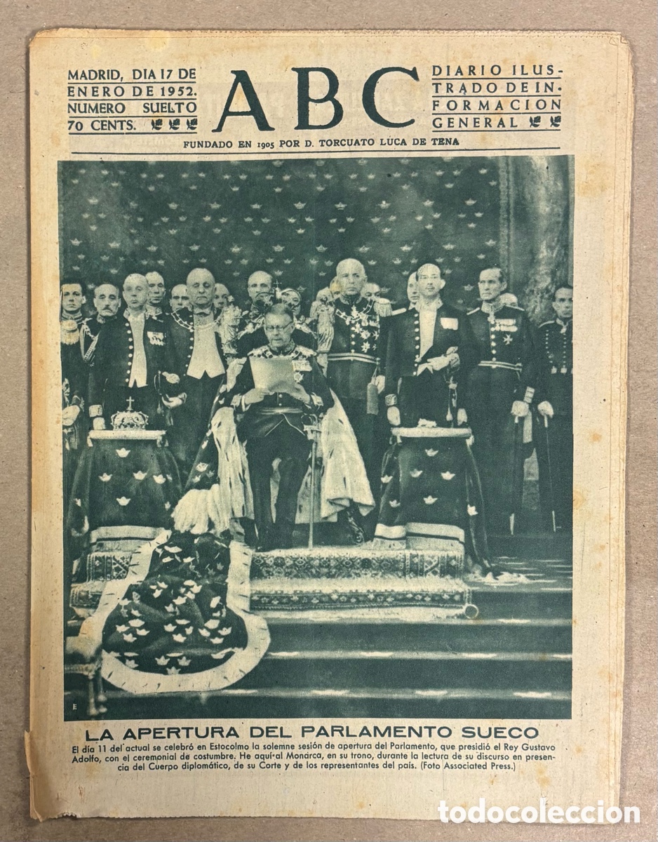 Coleccionismo de revistas y peri&oacute;dicos: ABC (17 ENERO 1952) APERTURA PARLAMENTO SUECO, MARINOS NORTEAMERICANOS EN GRANADA,