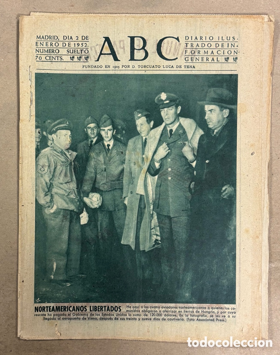 Coleccionismo de revistas y peri&oacute;dicos: ABC (2 ENERO 1952) MILITARES NORTEAMERICANOS LIBERADOS EN HUNGR&Iacute;A, DESTROZOS TEMPORAL SAN SEBASTI&Aacute;N
