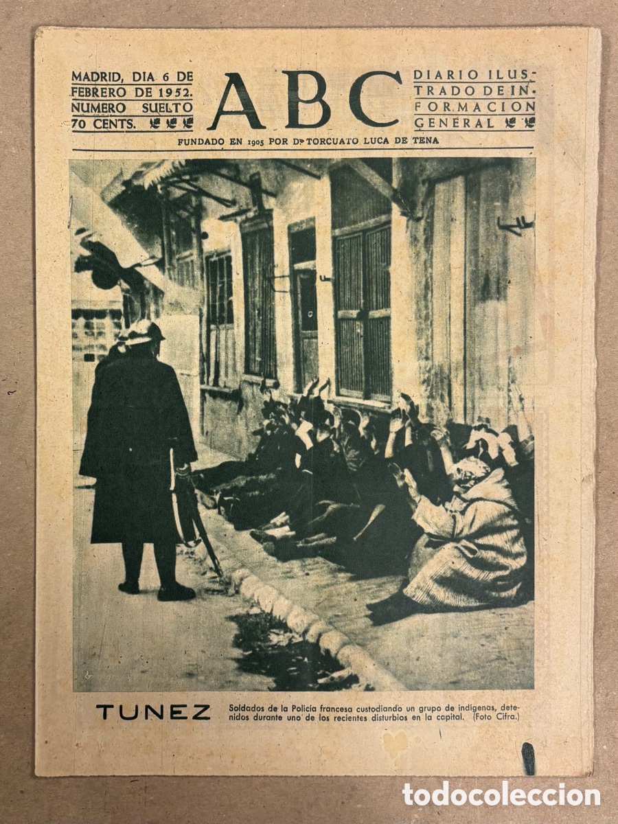Coleccionismo de revistas y peri&oacute;dicos: ABC (6 FEBRERO 1952) CRISIS EN T&Uacute;NEZ, DESBORDAMIENTO EBRO EN TUDELA Y ZARAGOZA, UNAMUNO,&hellip;