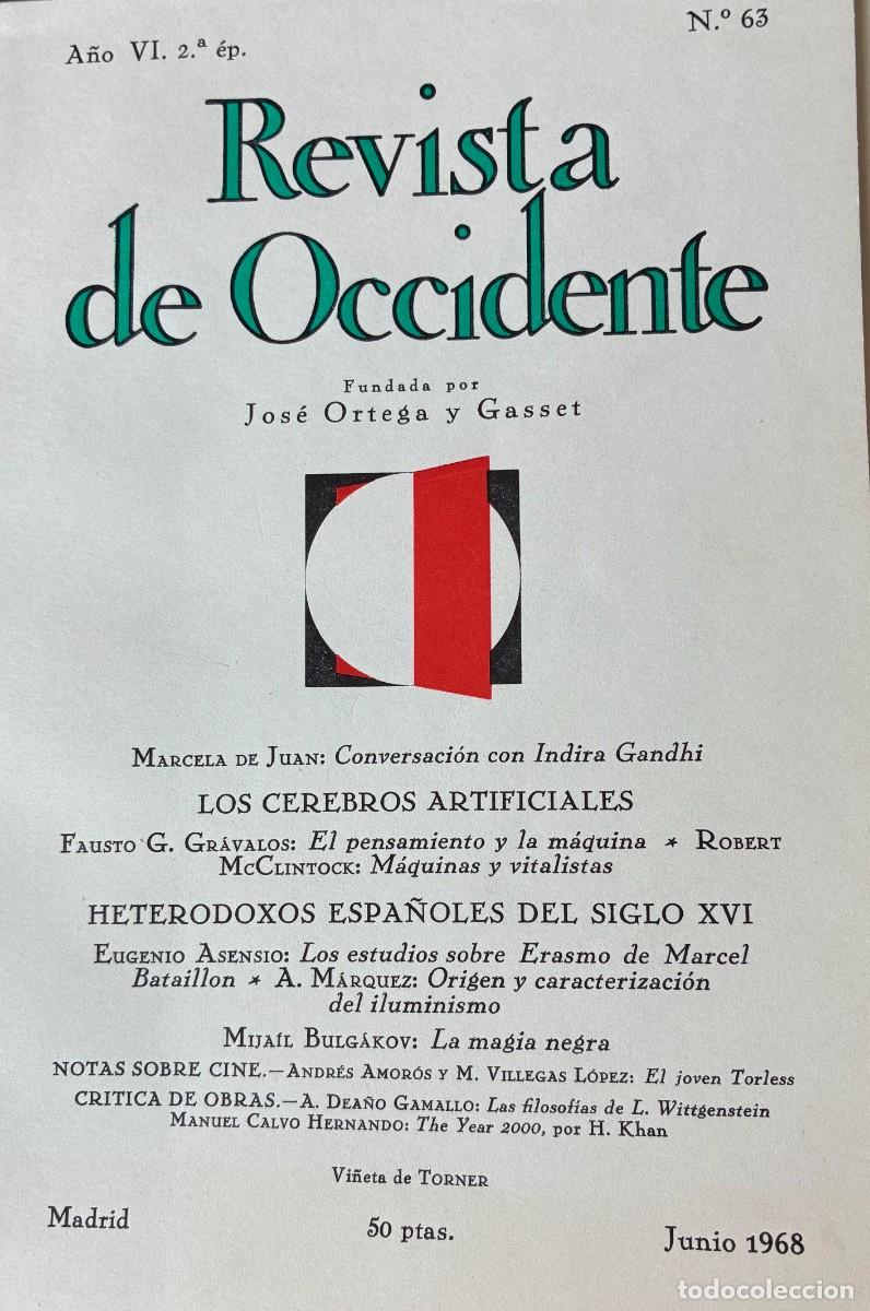 Coleccionismo de revistas y peri&oacute;dicos: Revista de Occidente. N&uacute;mero 63, a&ntilde;o VI segunda &eacute;poca. Junio 1968