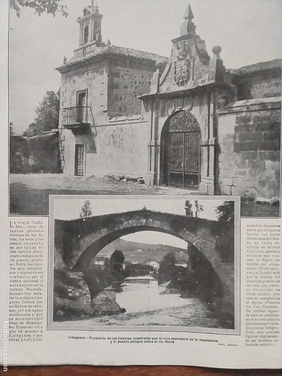 Coleccionismo de revistas y peri&oacute;dicos: LIERGANES EL PALACIO DE LOS CUESTAS PUENTE ANTIGUO SOBRE EL RIO MIERA CANTABRIA REVISTA A&Ntilde;O 1914