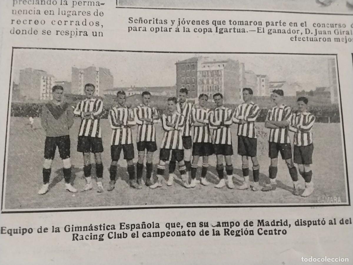 Coleccionismo de revistas y peri&oacute;dicos: EQUIPO FUTBOL GIMNASTICA ESPAN̈OLA / EQUIPO FUTBOL RACING CLUB HOJA REVISTA A&Ntilde;O 1915