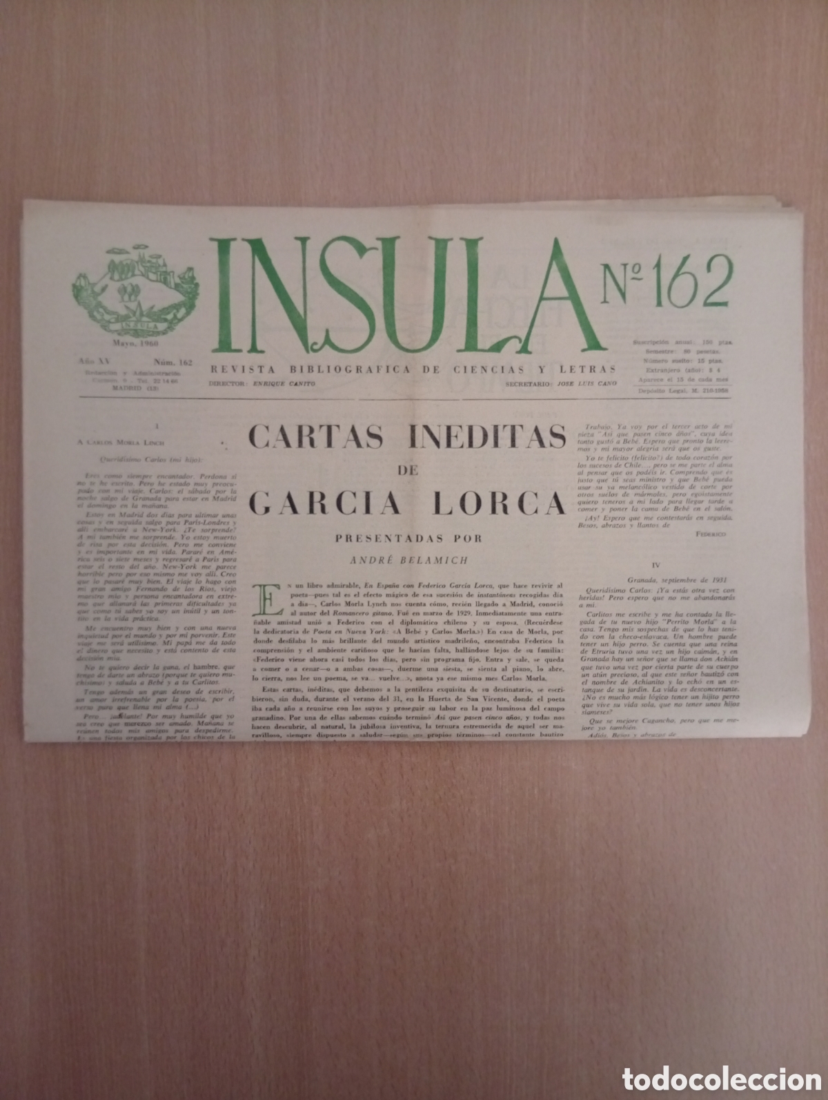 Coleccionismo de revistas y peri&oacute;dicos: INSULA. REVISTA BIBLIOGR&Aacute;FICA DE CIENCIAS Y LETRAS/ N&ordm; 162