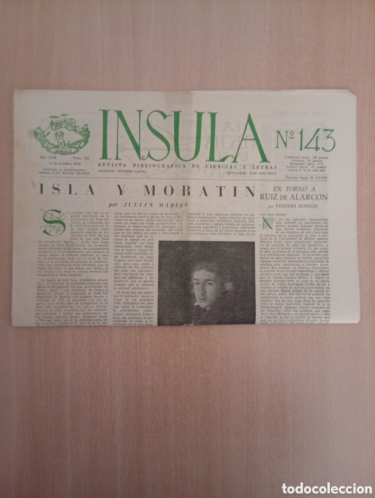 Coleccionismo de revistas y peri&oacute;dicos: INSULA. REVISTA BIBLIOGR&Aacute;FICA DE CIENCIAS Y LETRAS/ N&ordm; 143