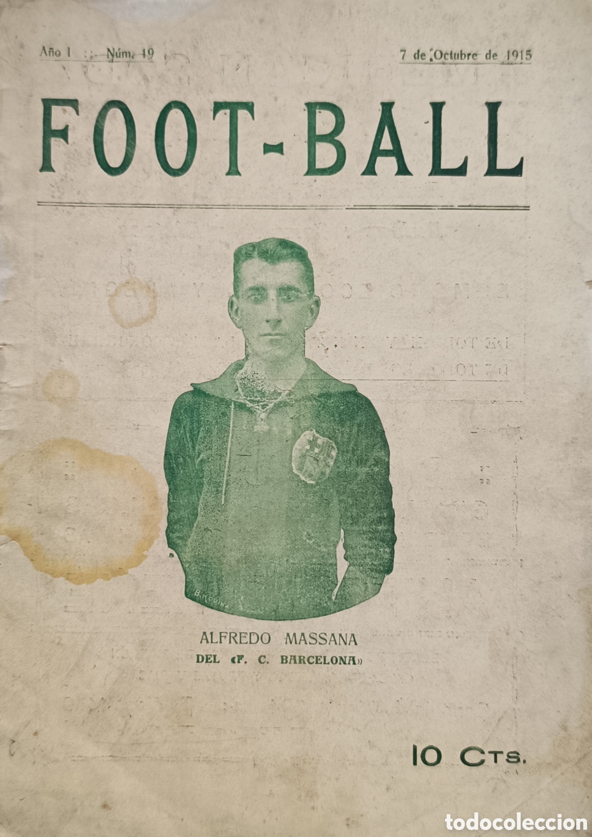 Coleccionismo de revistas y peri&oacute;dicos: Revista FOOT-BALL A&Ntilde;O I N&Uacute;M 19 con portada de Alfredo Massana