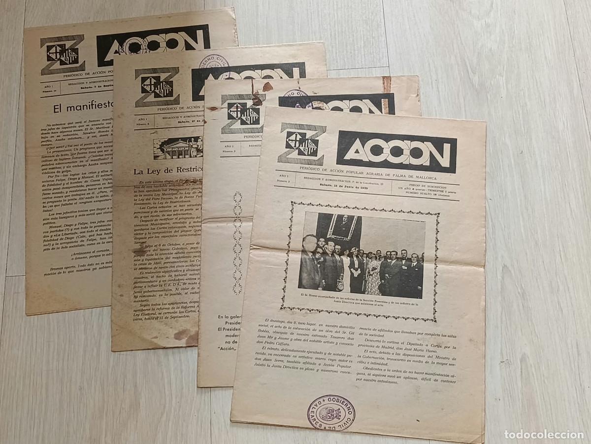 Coleccionismo de revistas y peri&oacute;dicos: Acci&oacute;n. Peri&oacute;dico de Acci&oacute;n Popular Agraria de Palma de Malloca. A&ntilde;o I, n&uacute;meros: 2, 3, 8 y 14.