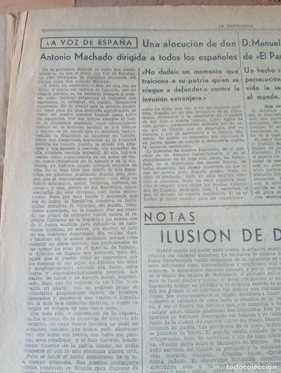 Coleccionismo de revistas y peri&oacute;dicos: LA VANGUARDIA A&Ntilde;O 1938 GUERRA CIVIL ANTONIO MACHADO DURRUTI ANTONIA PICH JUAN JOSE MORATO