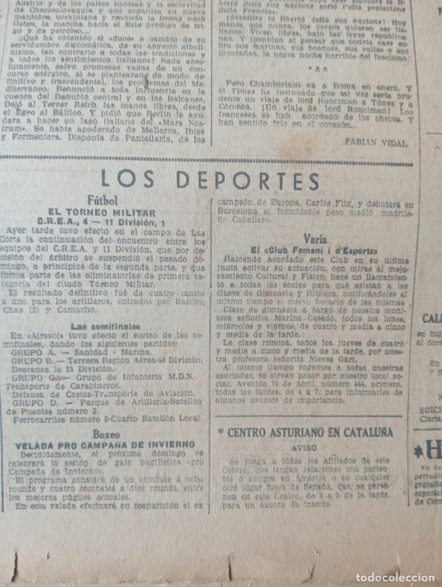 Coleccionismo de revistas y peri&oacute;dicos: LA VANGUARDIA A&Ntilde;O 1938 GUERRA CIVIL FUTBOL BOXEO CARLOS FLIX CLUB FEMENI D'ESPORTS MARIA CASADO