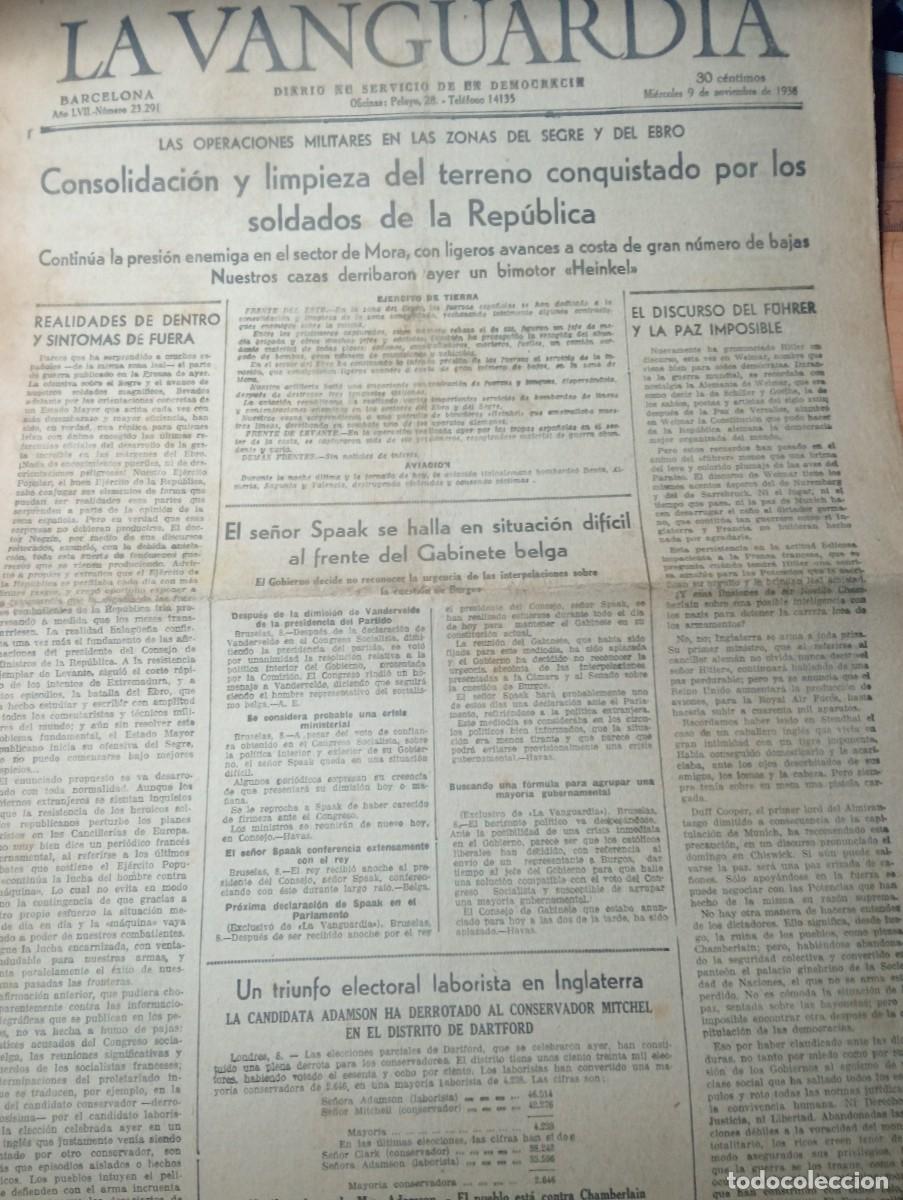 Coleccionismo de revistas y peri&oacute;dicos: LA VANGUARDIA A&Ntilde;O 1938 GUERRA CIVIL BATALLA DEL EBRO MORA D'EBRE SALON DE OTO&Ntilde;O DURBAN COSCOLLA