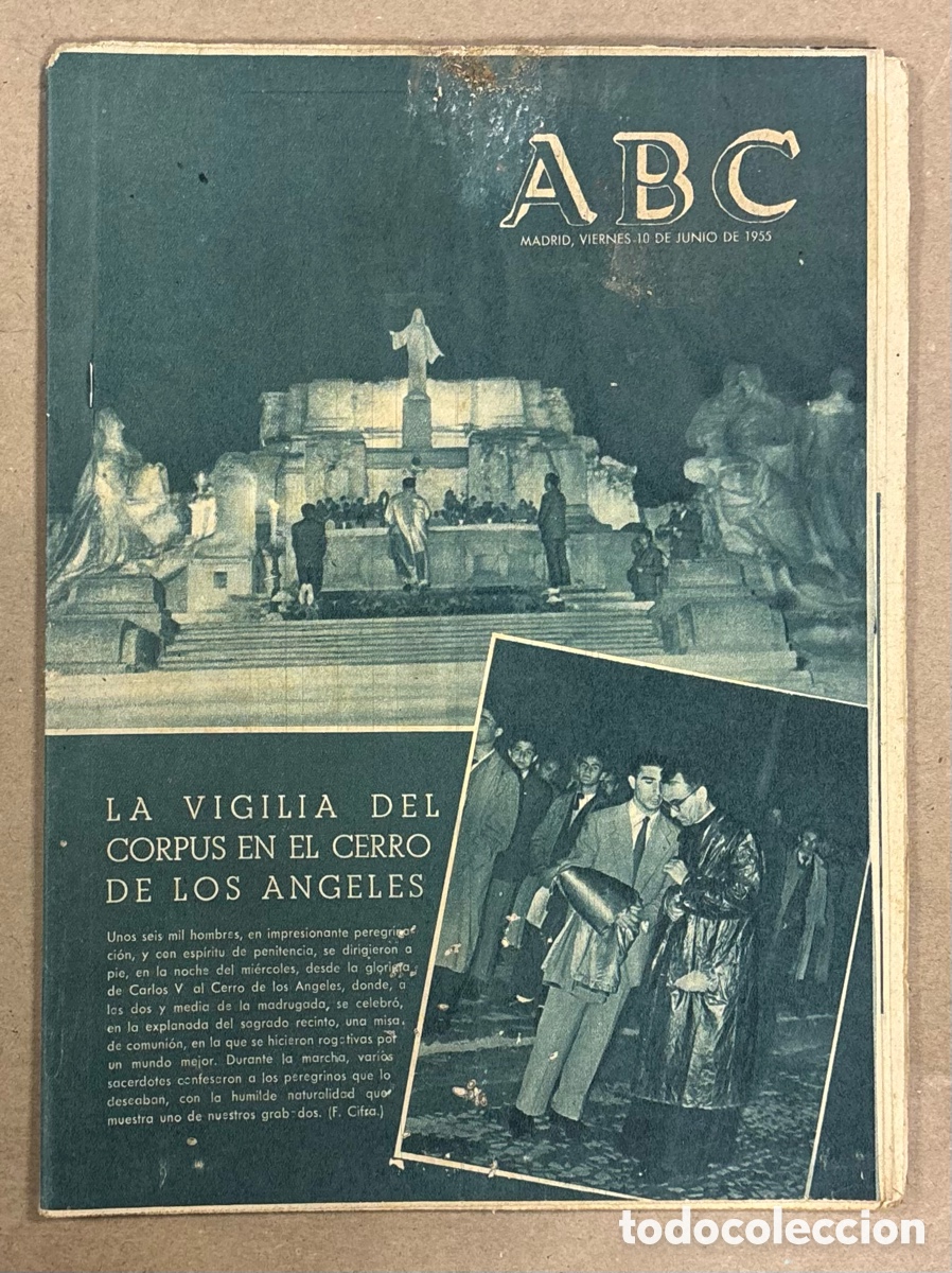 Coleccionismo de revistas y peri&oacute;dicos: ABC (10 JUNIO 1955) VIGILIA CORPUS EN CERRO DE LOS &Aacute;NGELES, REYES JORDANIA EN MADRID, VERANEE C&Aacute;DIZ