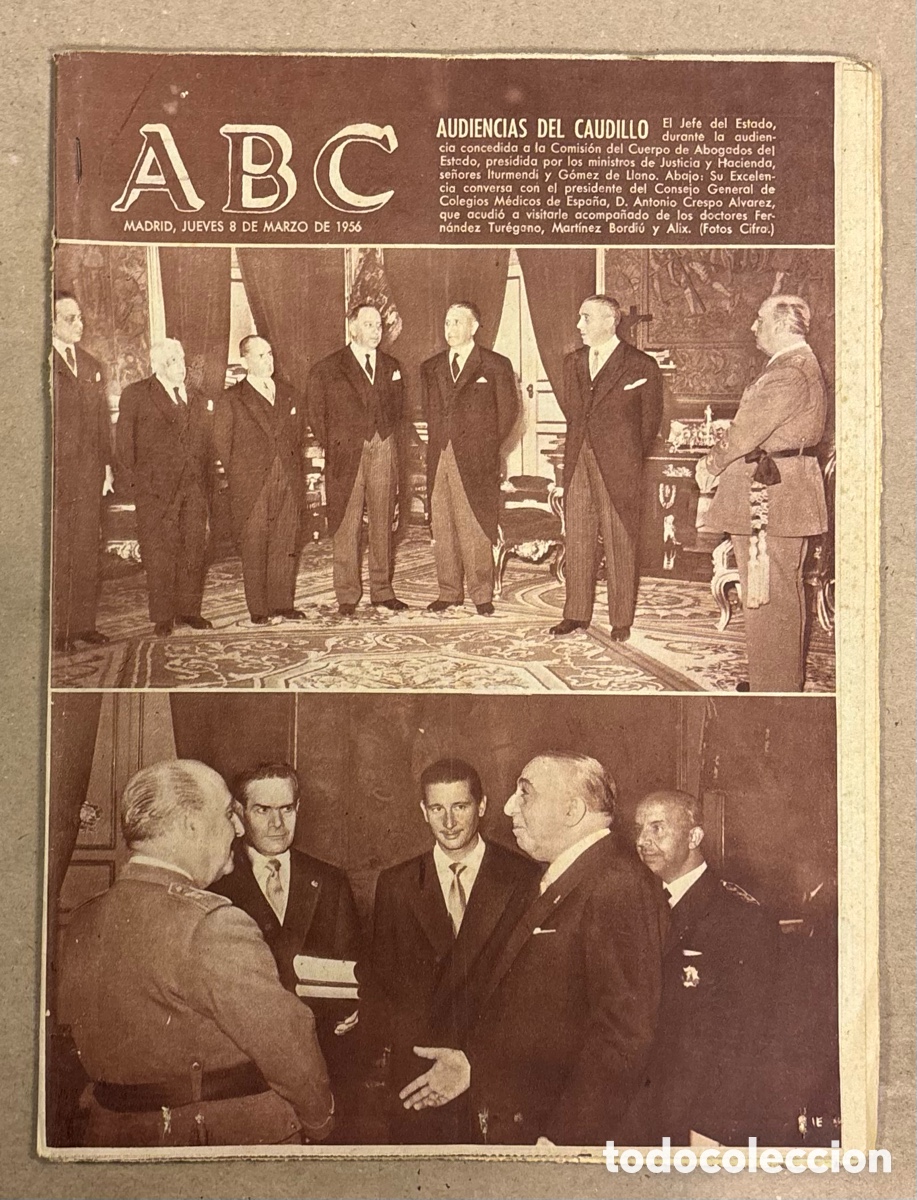 Coleccionismo de revistas y peri&oacute;dicos: ABC (8 MARZO 1956) AUDIENCIAS DEL CAUDILLO, CELIA GAMEZ, MOHAMED V, ANTONIO CASAL Y ANGEL DE ANDRES,