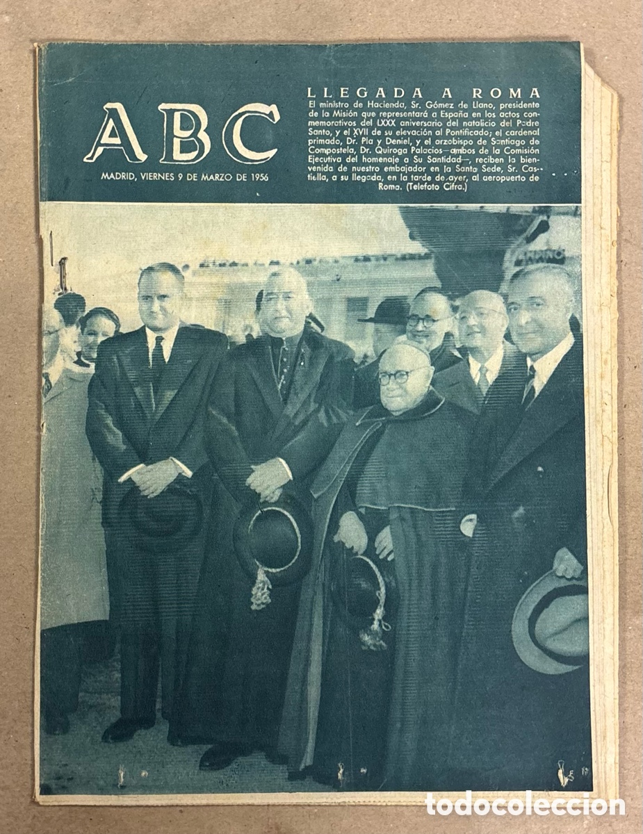Coleccionismo de revistas y peri&oacute;dicos: ABC (9 MARZO 1956) LLEGADA A ROMA EXPEDICI&Oacute;N ESPA&Ntilde;OLA, IGLESIA DE ARJONA, VALLADOLID Y FELIPE II,&hellip;