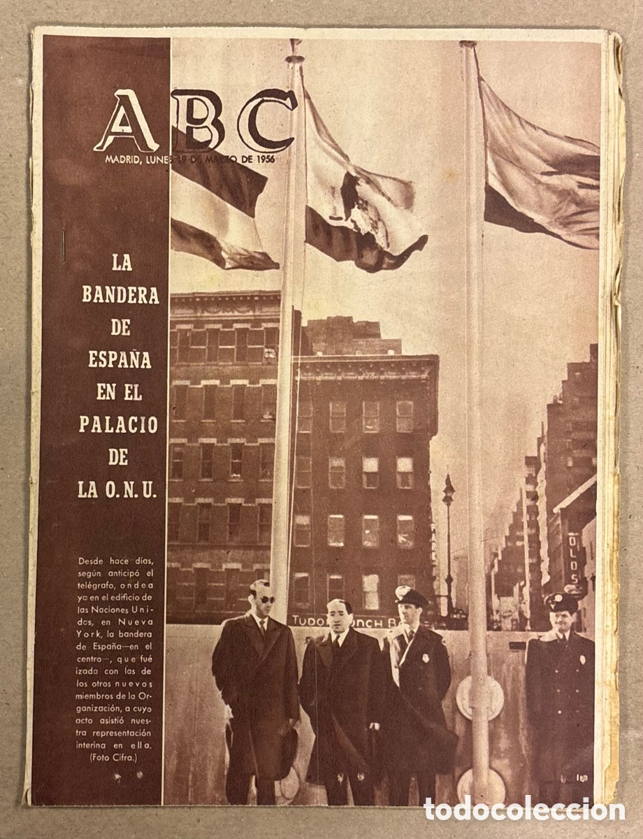 Coleccionismo de revistas y peri&oacute;dicos: ABC (19 MARZO 1956) LA BANDERA ESPA&Ntilde;A EN LA ONU, SUBMARINO NAUTILUS, BARCELONA 2-0 REAL MADRID
