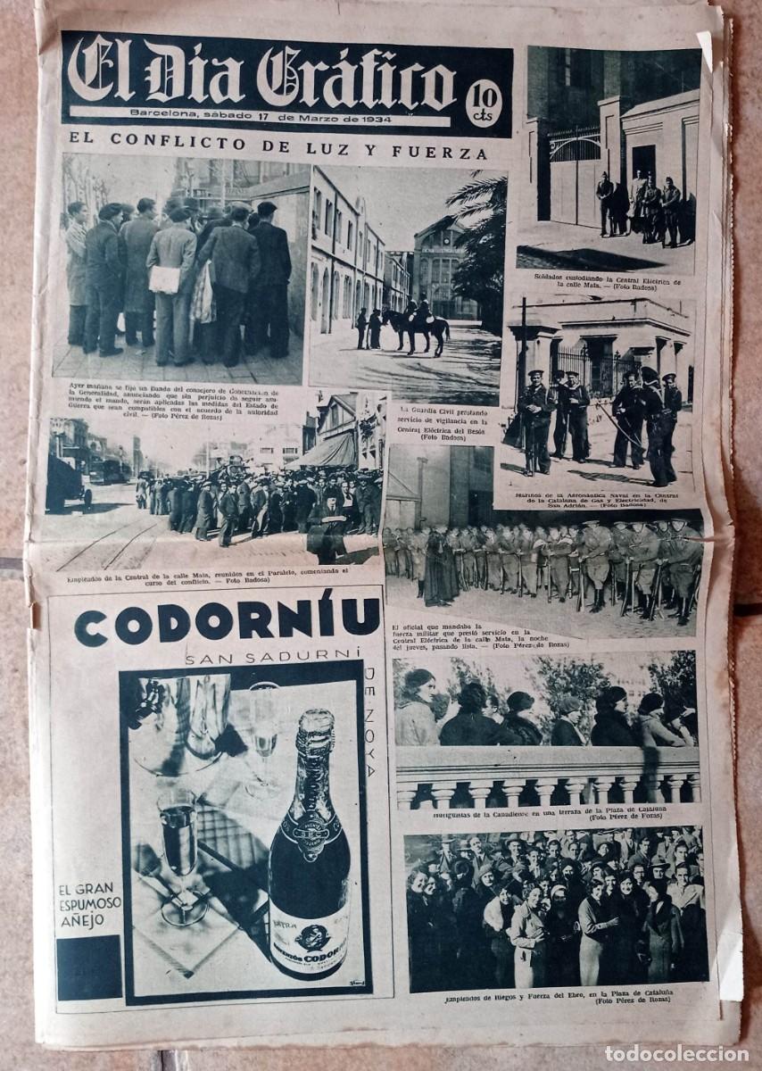 Coleccionismo de revistas y peri&oacute;dicos: EL DIA GRAFICO, BARCELONA 17 DE MARZO DE 1934, LA HUELGA DE LA LUZ, GRETA GARBO, FALLAS DE VALENCIA