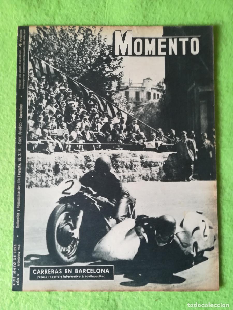 Coleccionismo de revistas y peri&oacute;dicos: Revista antigua Momento carreras en Barcelona 1955 numero 216