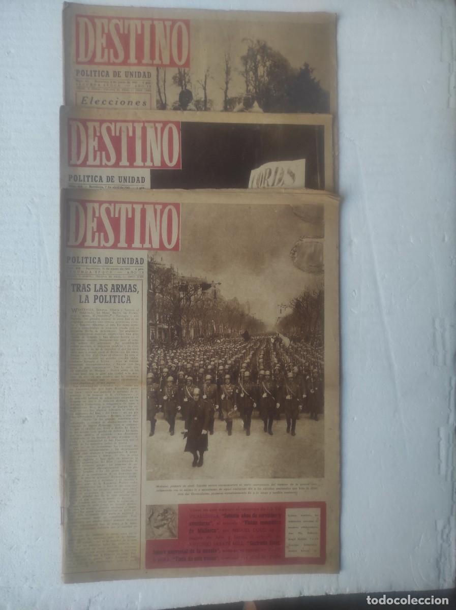 Coleccionismo de revistas y peri&oacute;dicos: lote 3 revistas DESTINO 1945, 3 junio 411, 7 abril 403, 31 marzo 402 , los de la foto