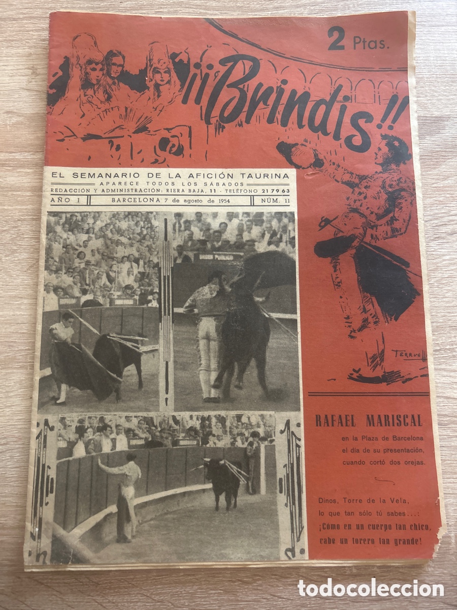 Coleccionismo de revistas y peri&oacute;dicos: Revista brindis el semanario de la afici&oacute;n taurina n&uacute;m 11