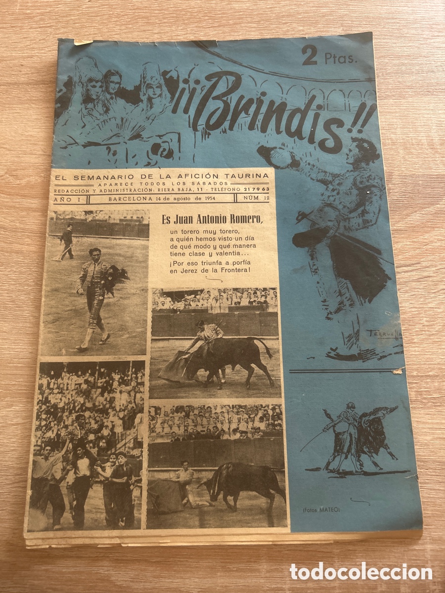 Coleccionismo de revistas y peri&oacute;dicos: Brindis el semanario de la afici&oacute;n taurina n&uacute;m 12