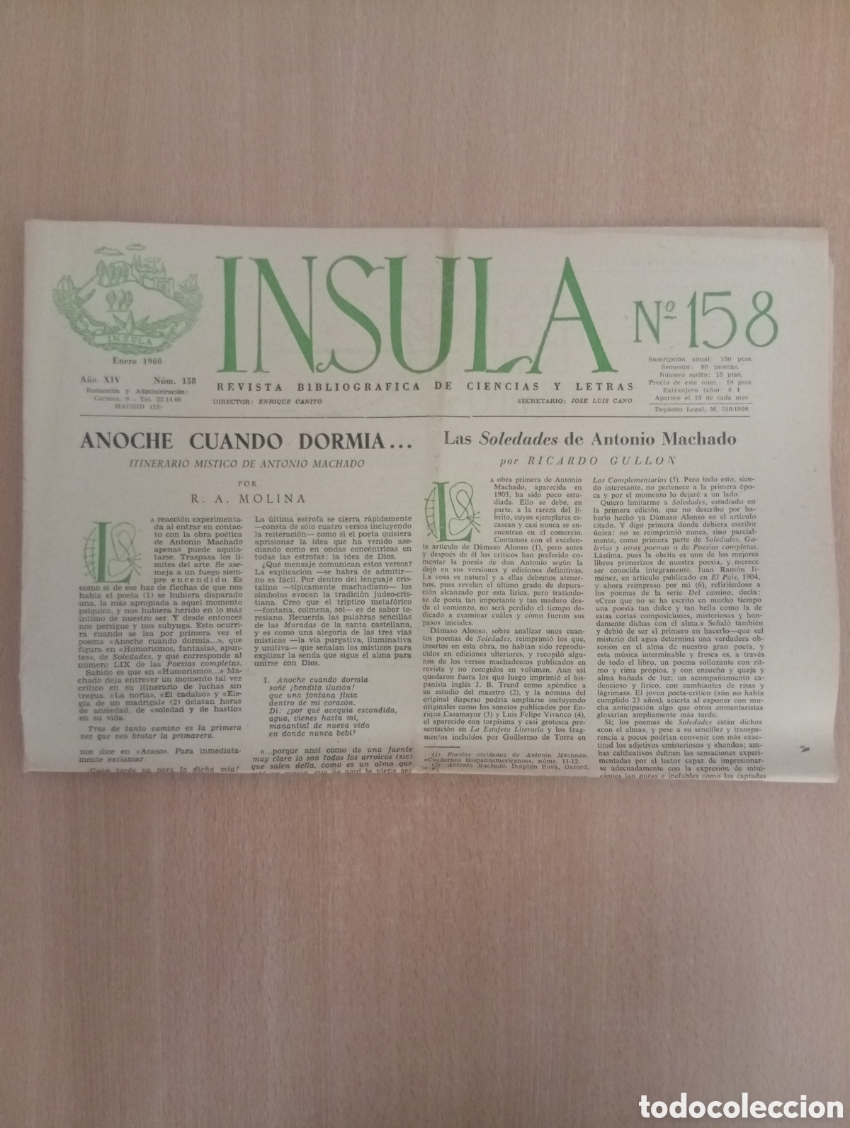 Coleccionismo de revistas y peri&oacute;dicos: INSULA. REVISTA BIBLIOGR&Aacute;FICA DE CIENCIAS Y LETRAS/ N&ordm; 158