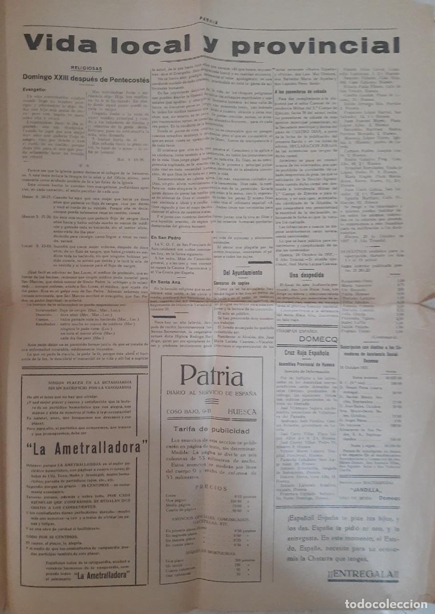 Coleccionismo de revistas y peri&oacute;dicos: HUESCA, DIARIO PATRIA, DOMINGO 24 DE OCTUBRE DE 1937, N&ordm; 178, 4 P&Aacute;G.