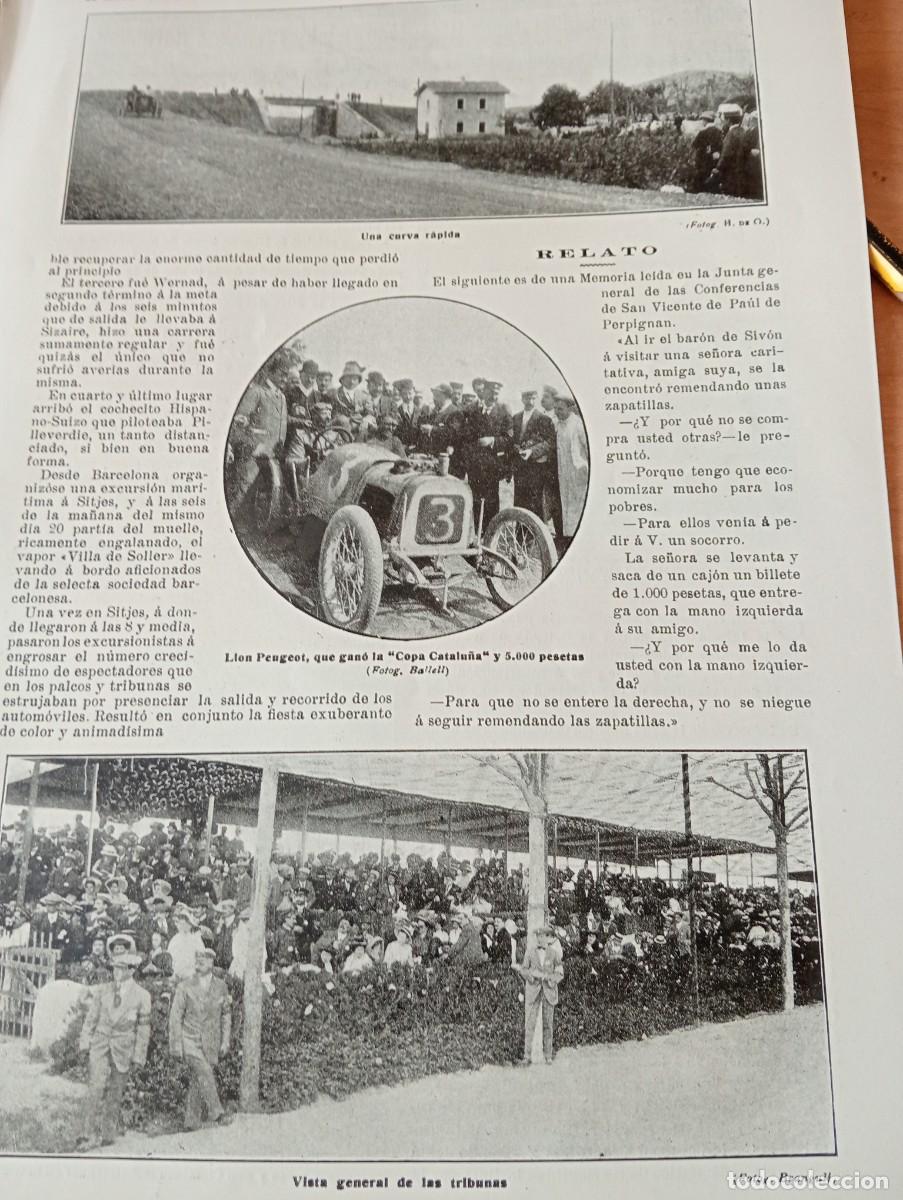 Coleccionismo de revistas y peri&oacute;dicos: REVISTA A&Ntilde;O 1909 MISA EN EL BARCO SOLLER SITGES CARRERA DE COCHES COPA CATALU&Ntilde;A LION PEUGEOT