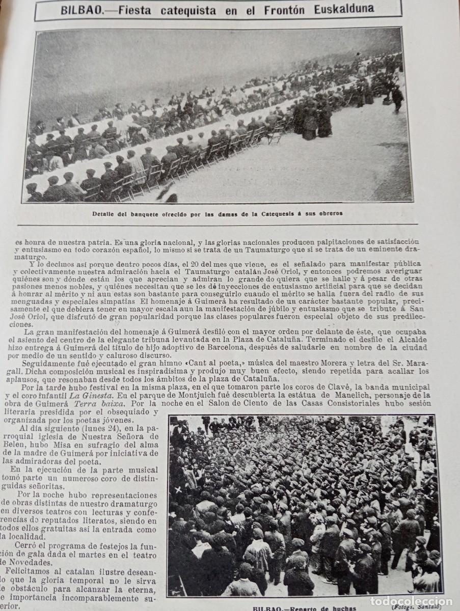 Coleccionismo de revistas y peri&oacute;dicos: REVISTA A&Ntilde;O 1909 GUIMEARA FIESTA CATEQUISTA EN EL FRONTO EUSKALDUNA REPARTO DE HUCHAS