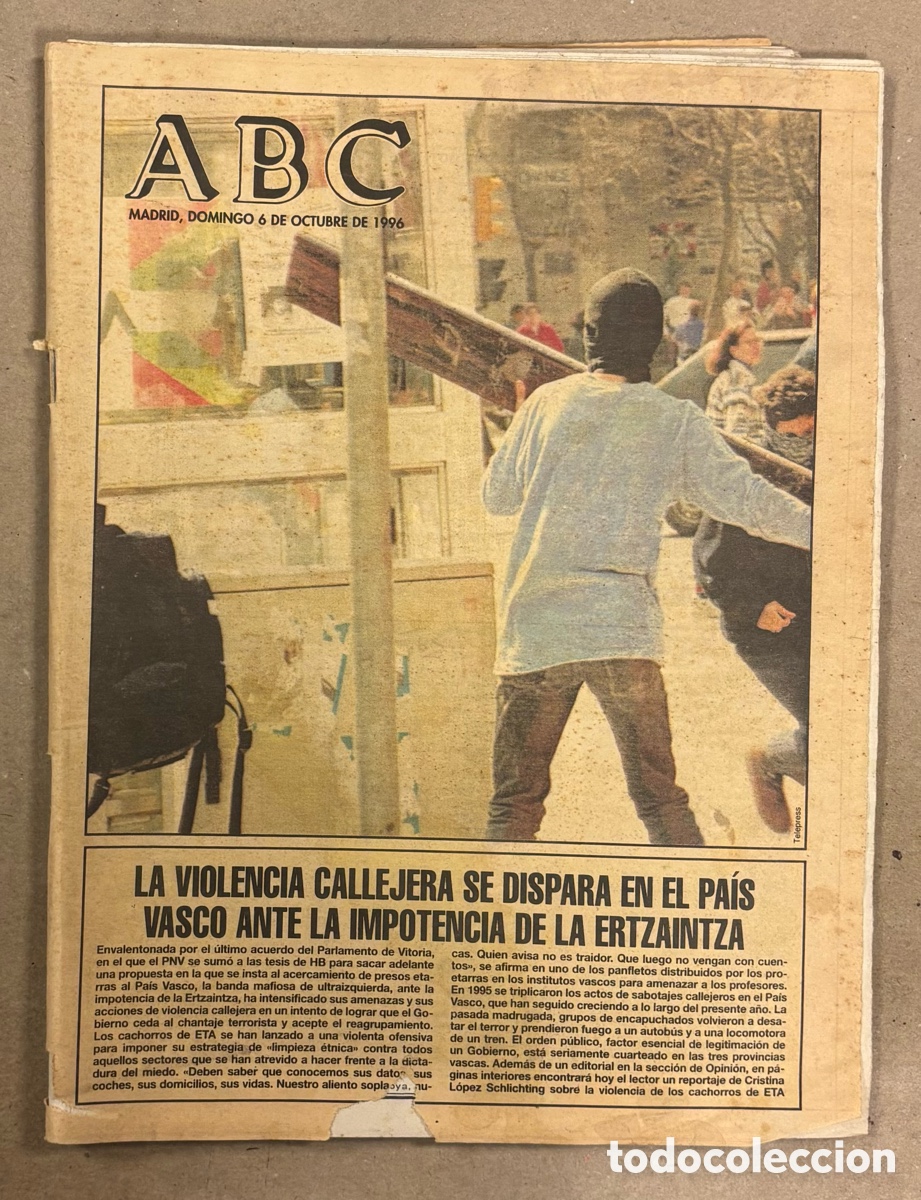 Coleccionismo de revistas y peri&oacute;dicos: ABC (6 OCTUBRE 1996) VIOLENCIA CALLEJERA PAIS VASCO, ENTREVISTA A FRAGA, ROBERTO SOLOZABAL,
