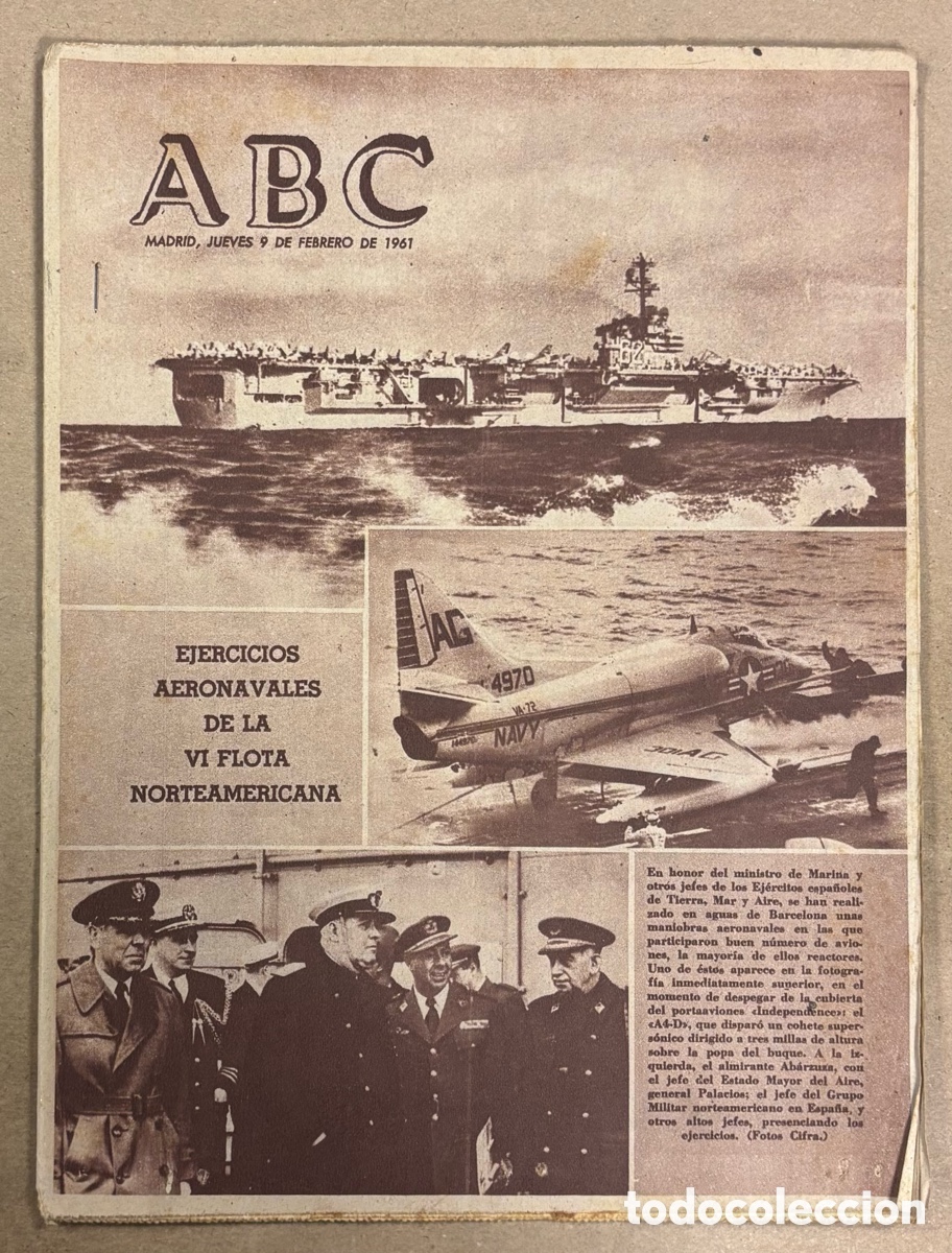Coleccionismo de revistas y peri&oacute;dicos: ABC (9 FEBRERO 1961) REAL MADRID 2-2 VASCO DE GAMA, EJERCICIOS AERONAVALES BARCELONA VI FLOTA,&hellip;