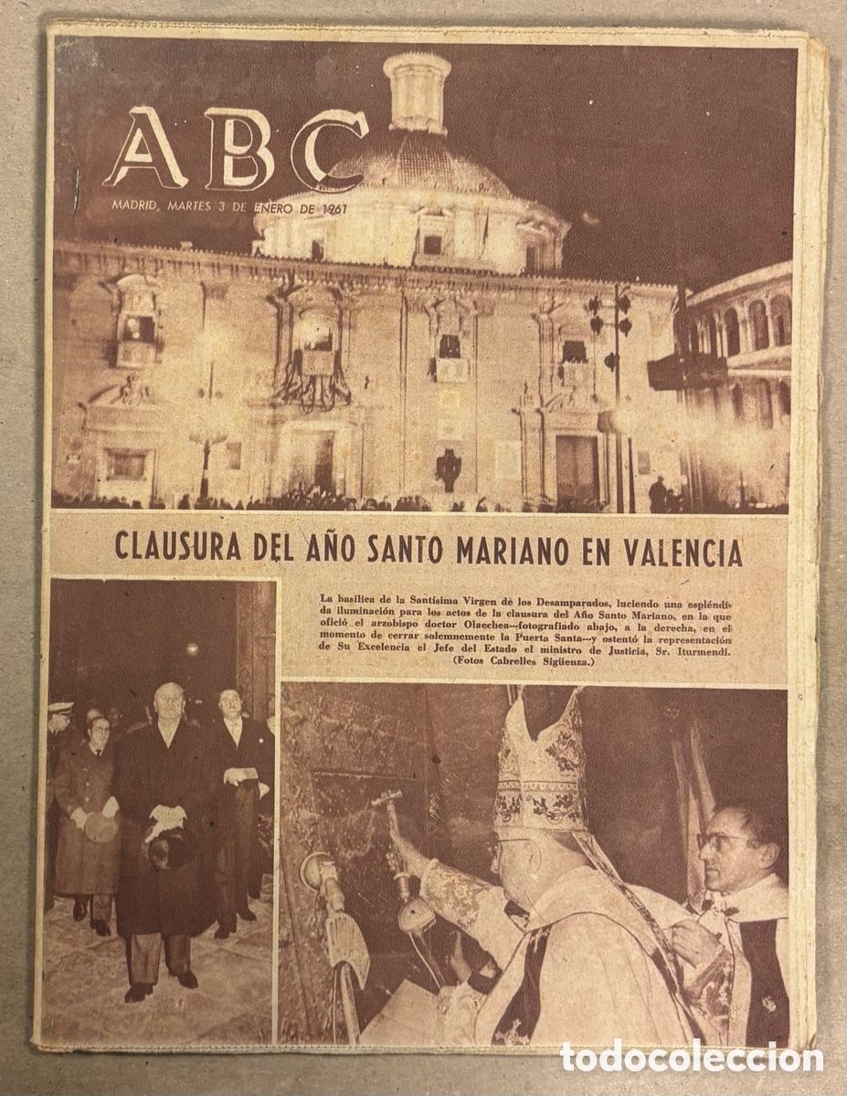 Coleccionismo de revistas y peri&oacute;dicos: ABC (3 ENERO 1961) CLAUSURA A&Ntilde;O MARIANO EN VALENCIA, EXPOSICI&Oacute;N CANARICULTURA, NERJA, LA CHUNGA, CAM