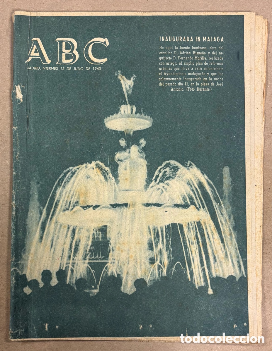 Coleccionismo de revistas y peri&oacute;dicos: ABC (15 JULIO 1960) INAUGURACI&Oacute;N FUENTE LUMINOSA M&Aacute;LAGA, FIESTA MAYOR ESCUELA NAVAL, ESPA&Ntilde;A 4-0 CHIL