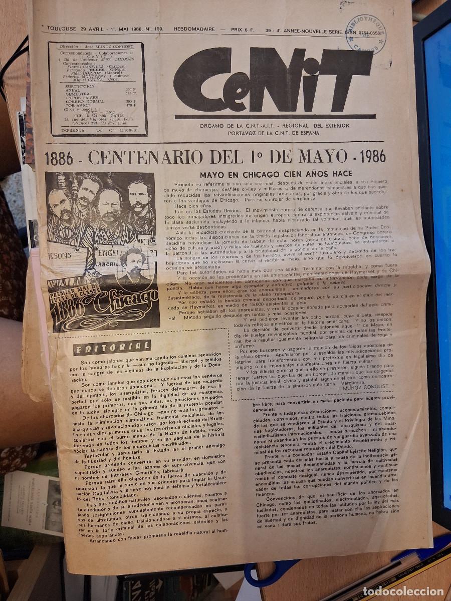 Coleccionismo de revistas y peri&oacute;dicos: CENIT (diario) n&ordm; 159 ,1 mai 1986, &ldquo;1886 Centenerio del 1&ordm; de Mayo 1986&rdquo;, &ldquo;Reflexiones a un congreso